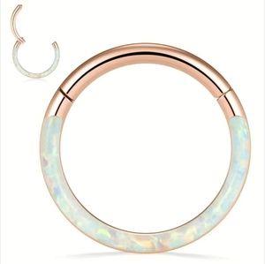 16G 8mm Hinged Nose/Cartilage Ring Rose Gold/Opal